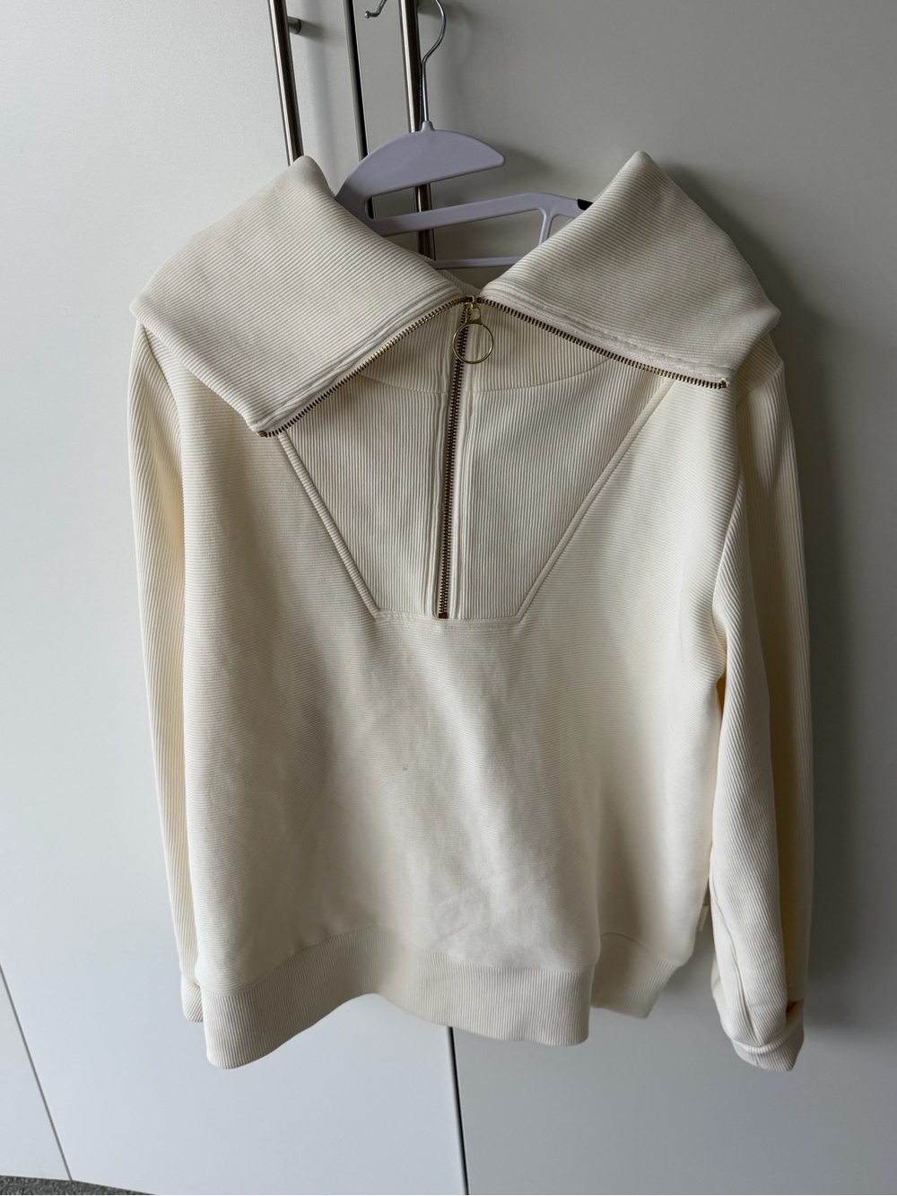 Varley vine half zip in cream worn 2x